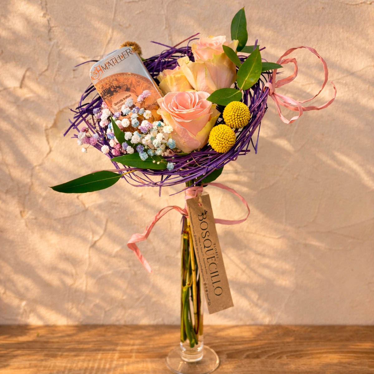 Bouquet con rosas y choco