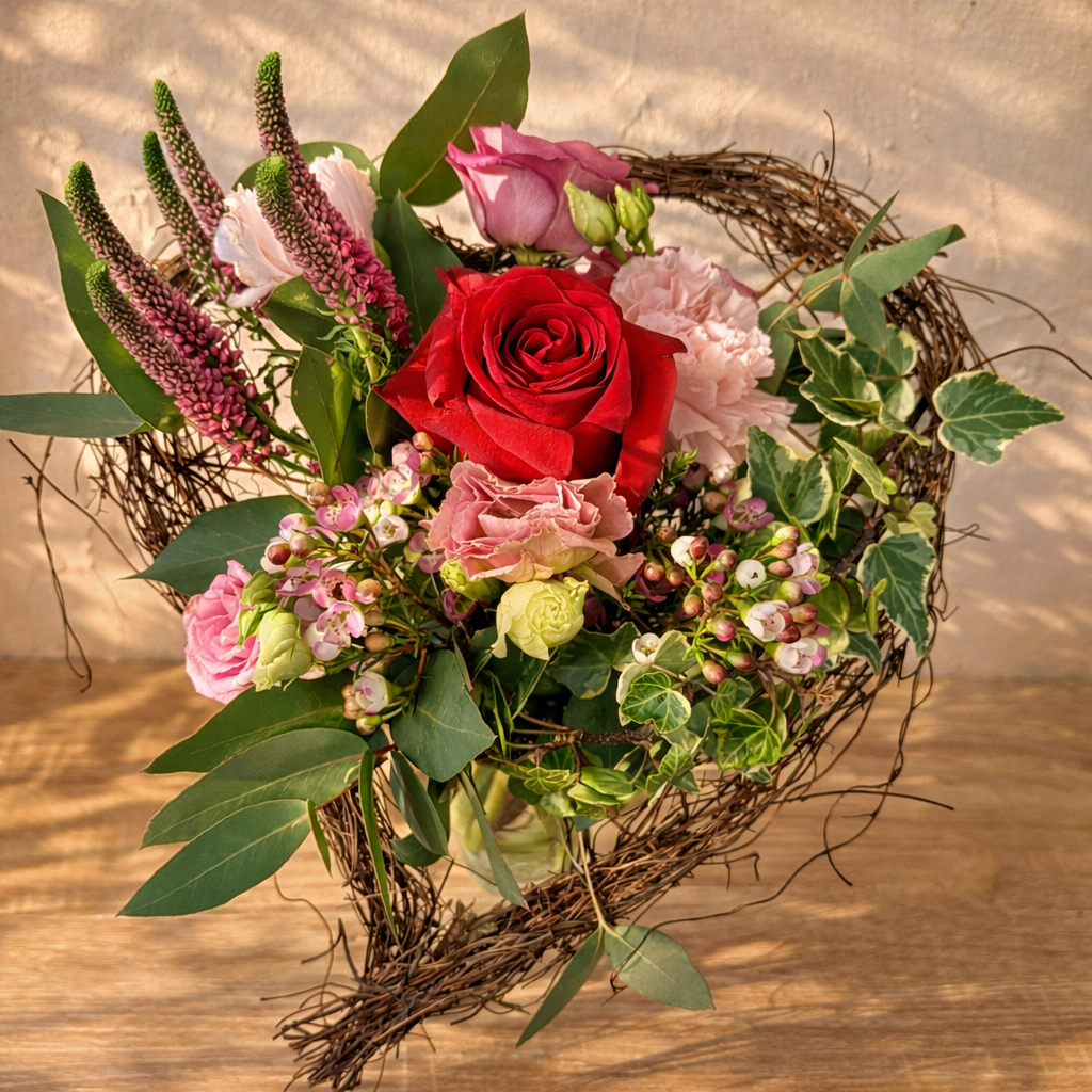 Corazón con rosa roja