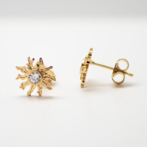 Pendientes de eguzkilore chapado oro con circonita, amuleto protector